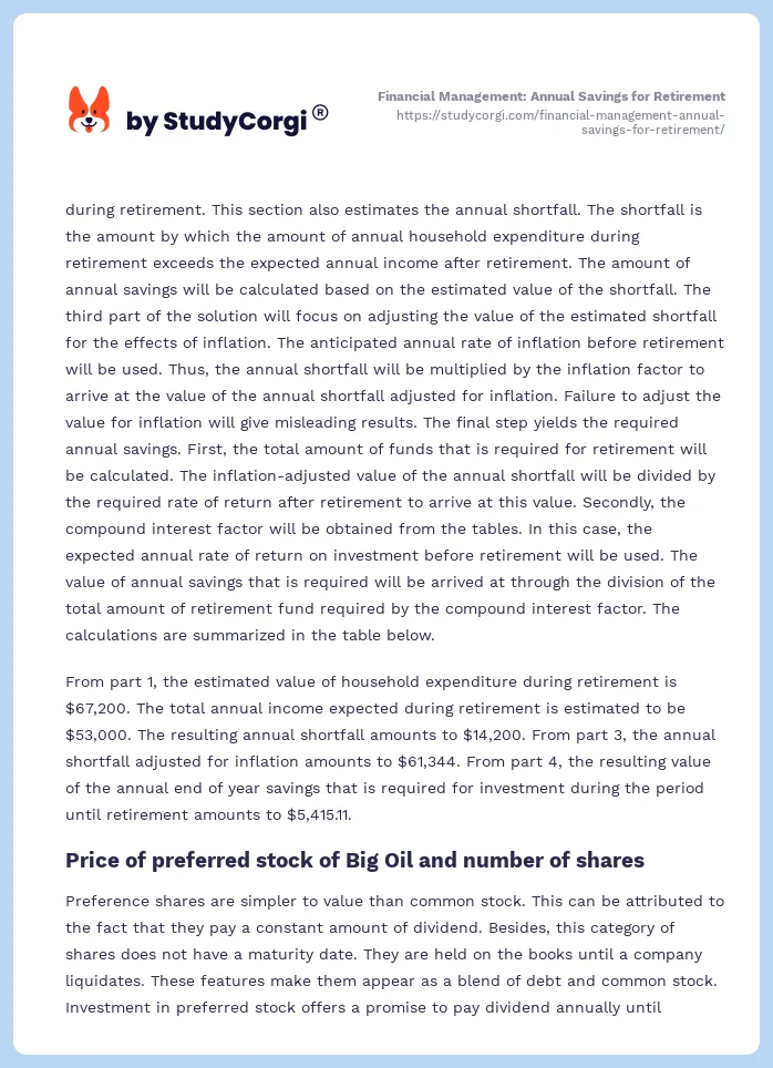 Financial Management: Annual Savings for Retirement. Page 2
