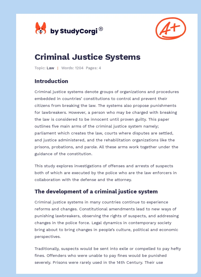 Criminal Justice Systems. Page 1