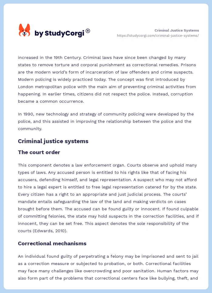 Criminal Justice Systems. Page 2