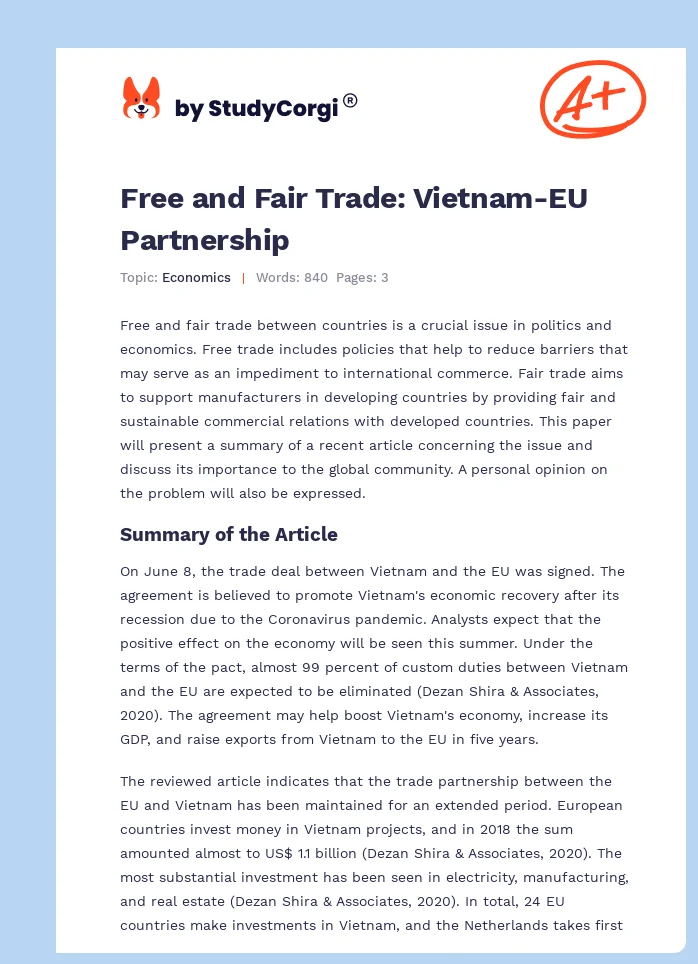 Free and Fair Trade: Vietnam-EU Partnership. Page 1