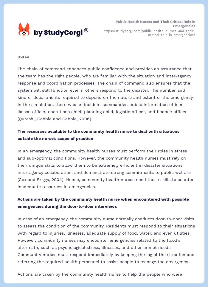 Public Health Nurses and Their Critical Role in Emergencies. Page 2