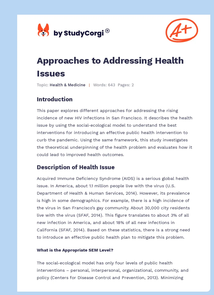 Approaches to Addressing Health Issues. Page 1