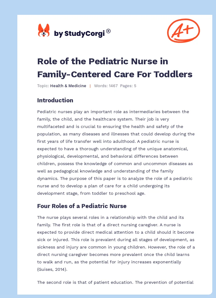 Role of the Pediatric Nurse in Family-Centered Care For Toddlers. Page 1