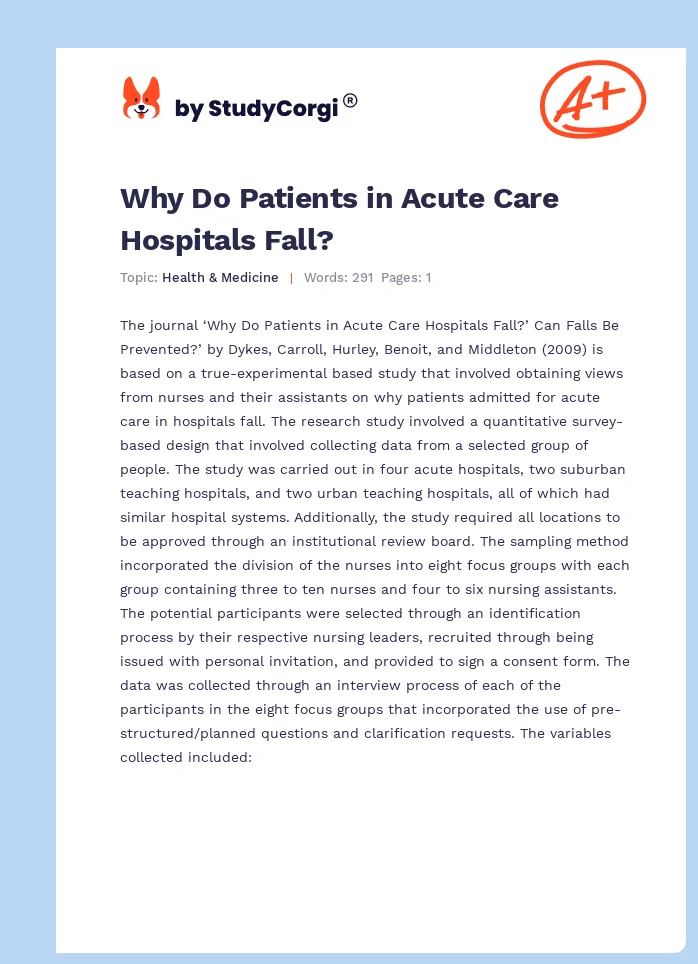 Why Do Patients in Acute Care Hospitals Fall?. Page 1