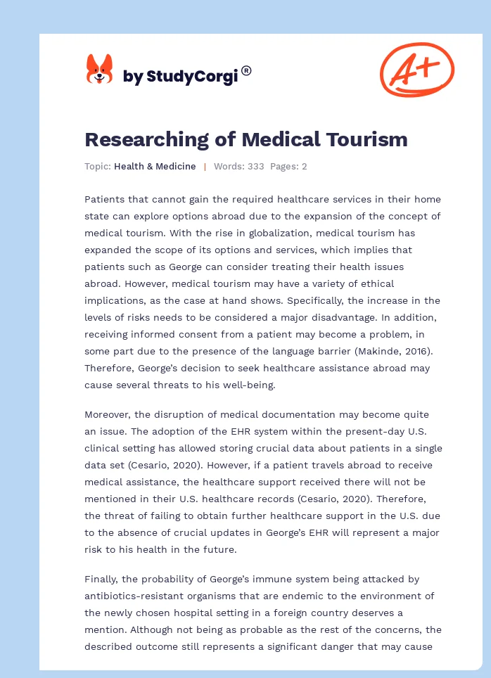 Researching of Medical Tourism. Page 1