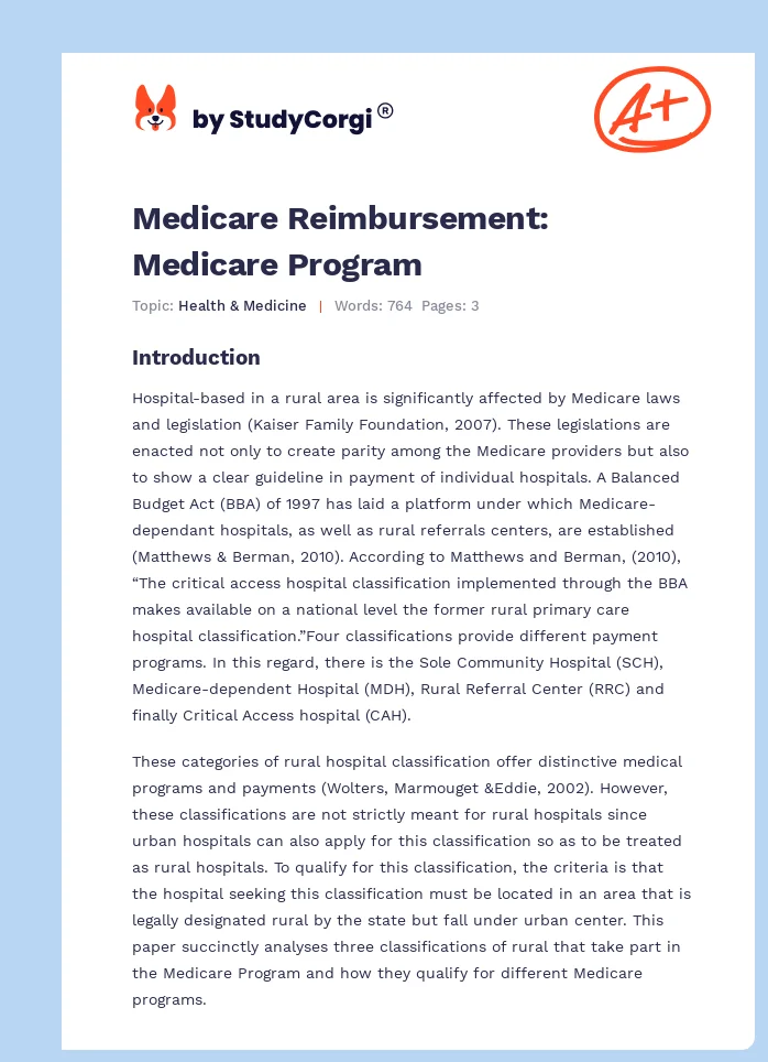 Medicare Reimbursement: Medicare Program. Page 1