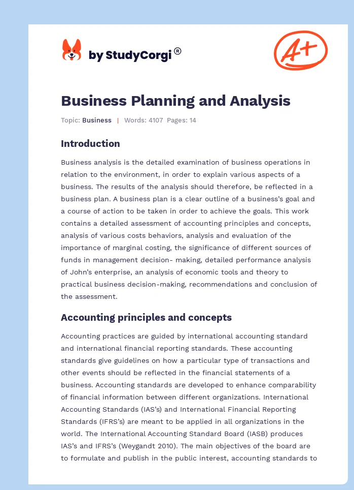 Business Planning and Analysis. Page 1