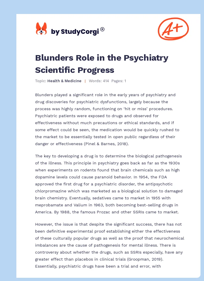 Blunders Role in the Psychiatry Scientific Progress. Page 1