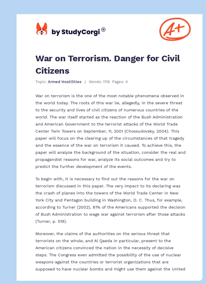 War on Terrorism. Danger for Civil Citizens. Page 1