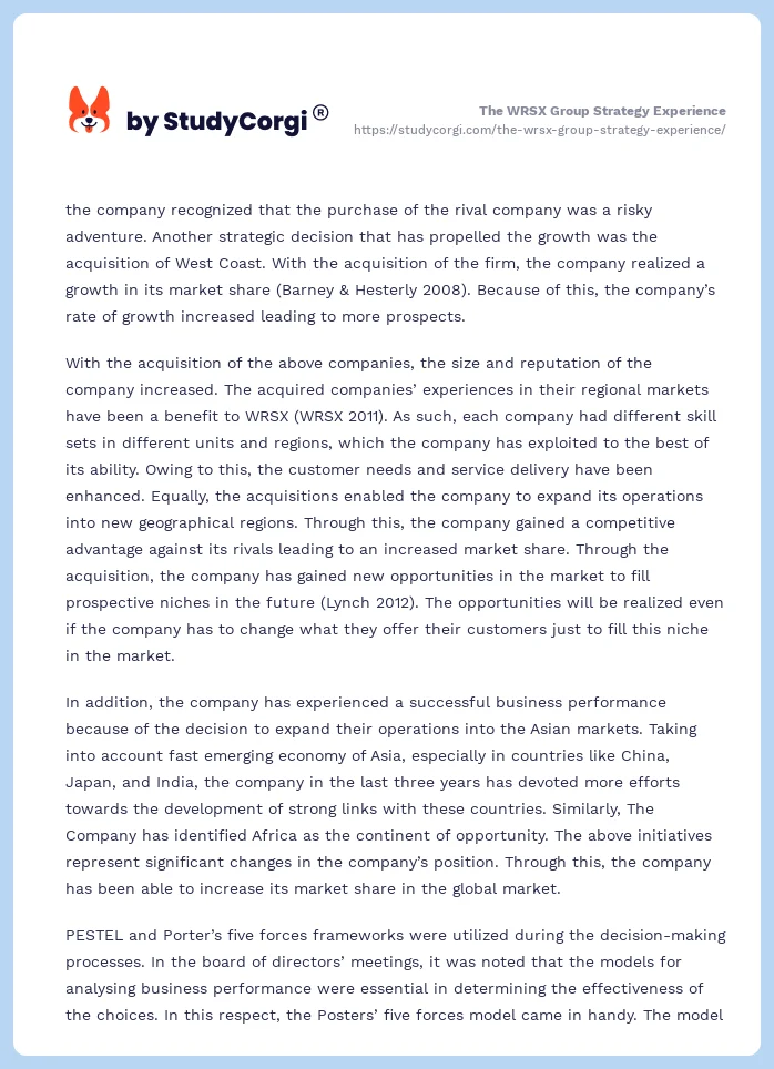 The WRSX Group Strategy Experience. Page 2
