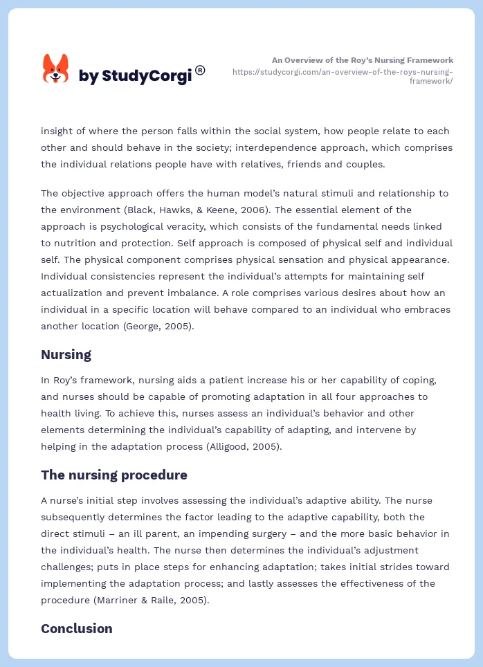 An Overview of the Roy’s Nursing Framework. Page 2