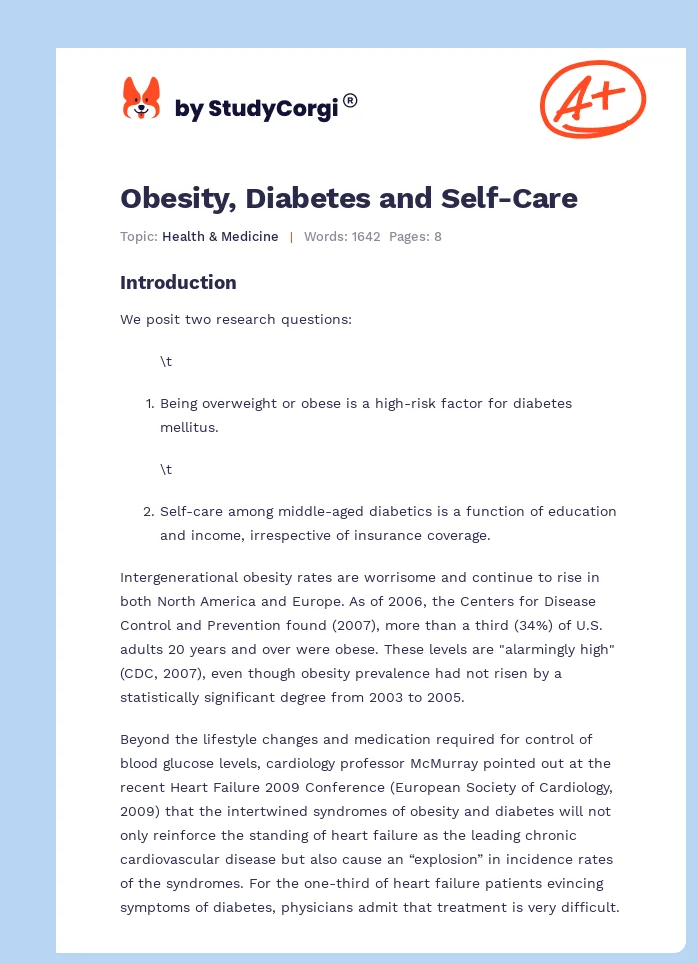 Obesity, Diabetes and Self-Care. Page 1