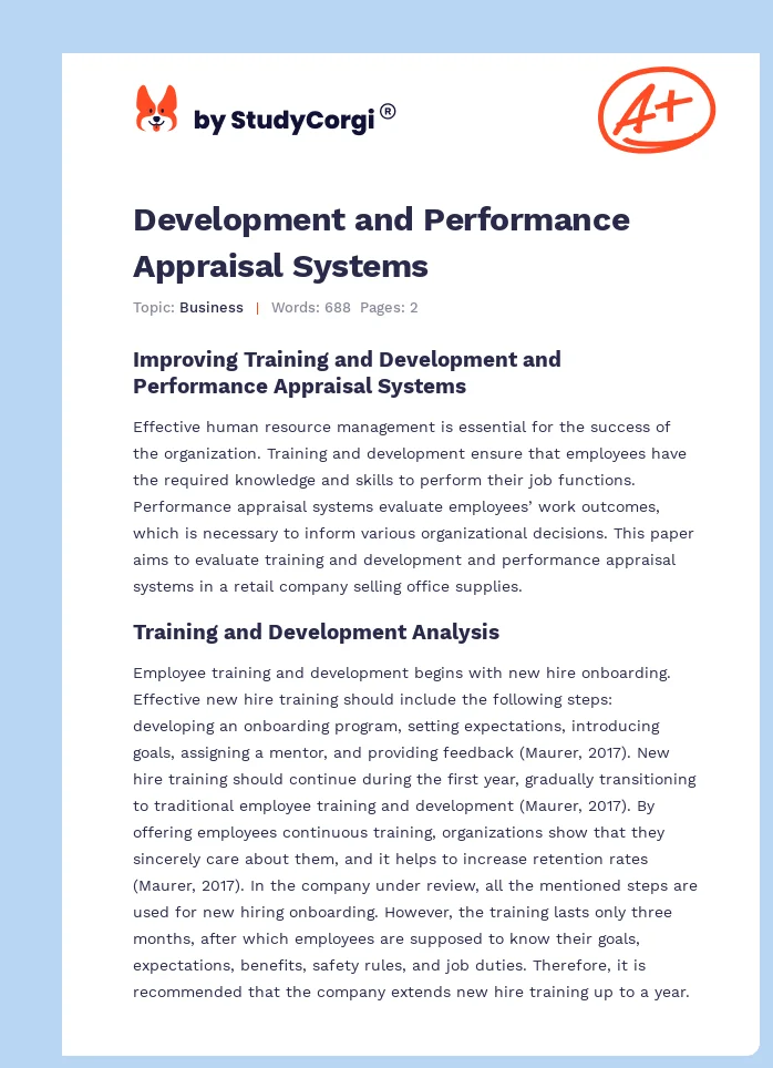 Development and Performance Appraisal Systems. Page 1