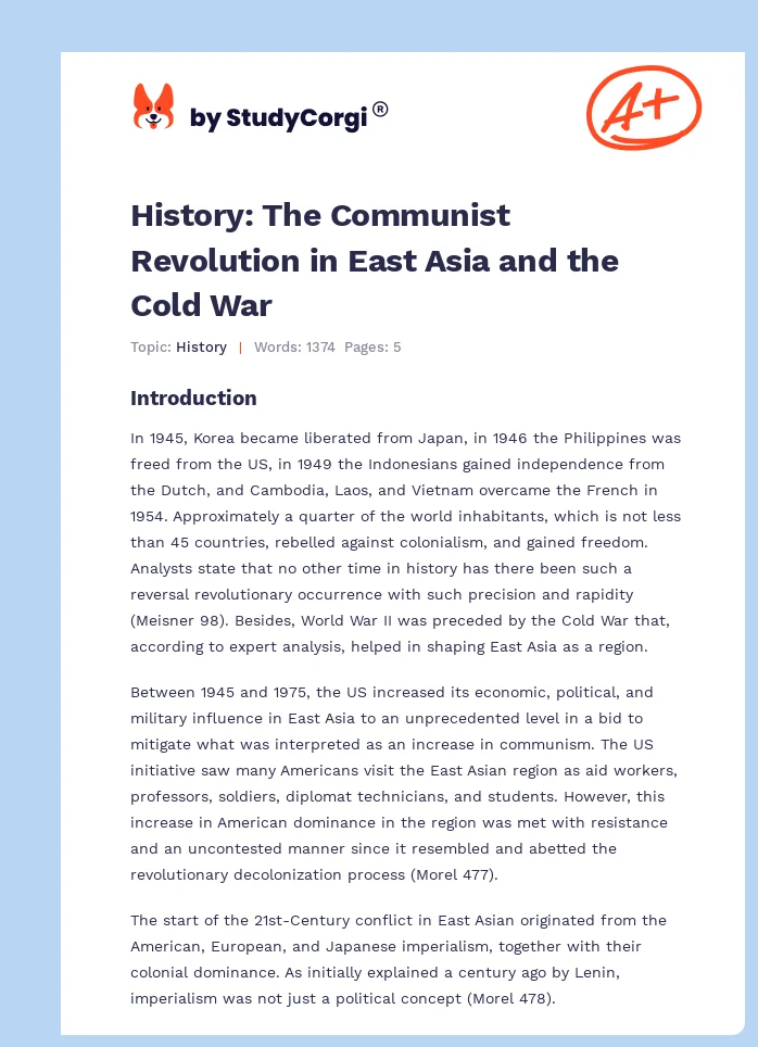 History: The Communist Revolution in East Asia and the Cold War. Page 1