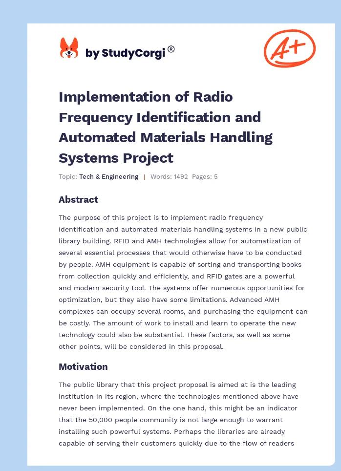 Implementation of Radio Frequency Identification and Automated Materials Handling Systems Project. Page 1