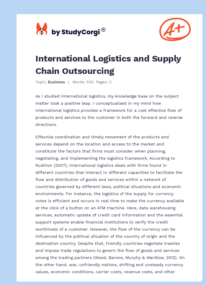 International Logistics and Supply Chain Outsourcing. Page 1