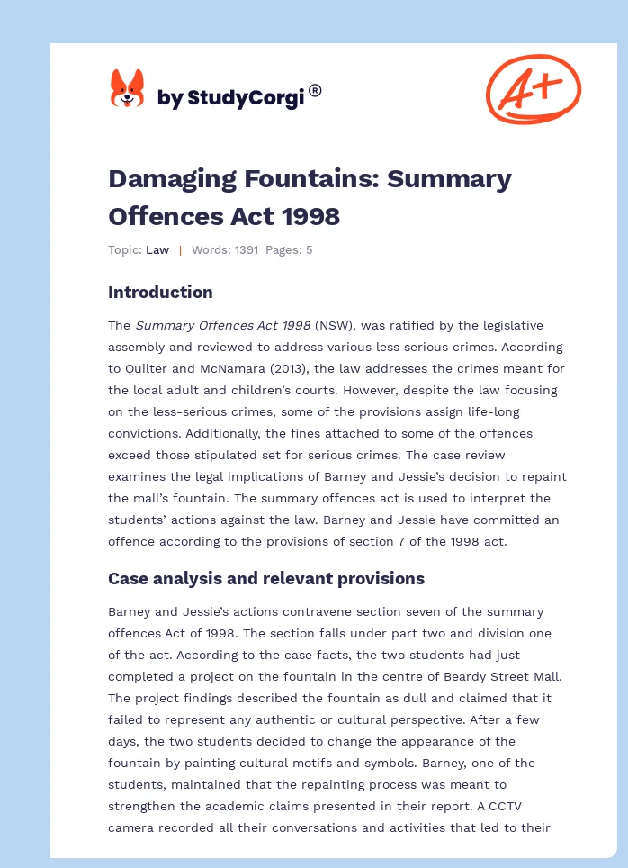 Damaging Fountains: Summary Offences Act 1998. Page 1