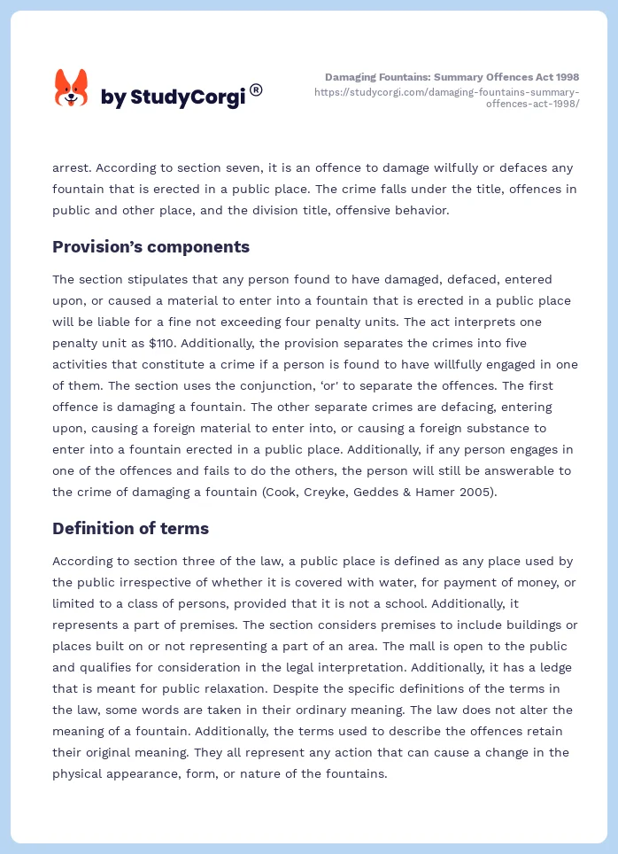 Damaging Fountains: Summary Offences Act 1998. Page 2