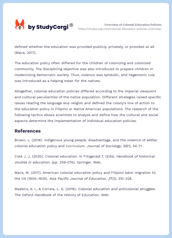 Overview of Colonial Education Policies. Page 2