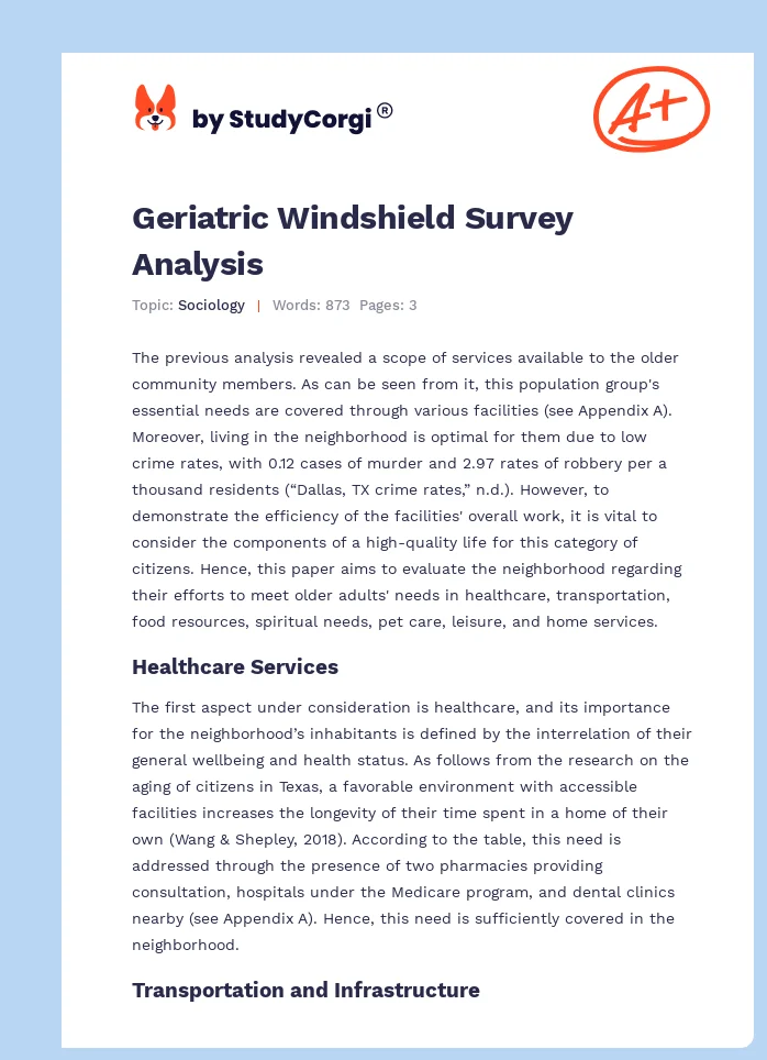 Geriatric Windshield Survey Analysis. Page 1