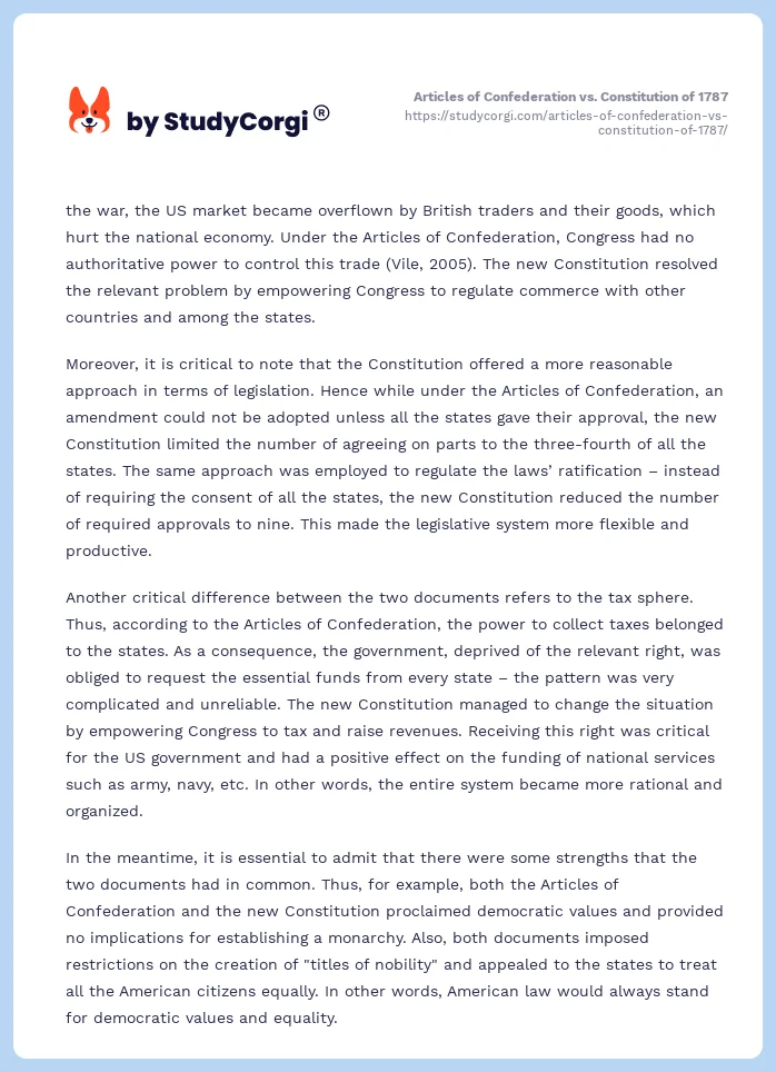 Articles of Confederation vs. Constitution of 1787. Page 2