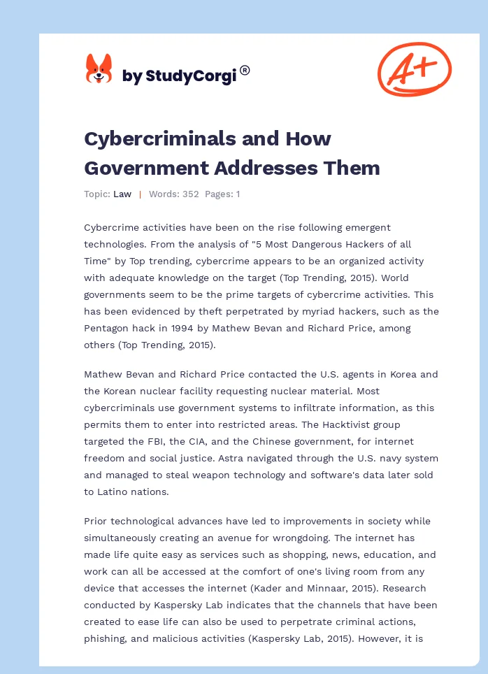Cybercriminals and How Government Addresses Them. Page 1