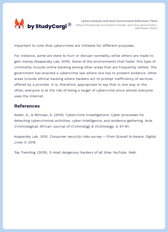 Cybercriminals and How Government Addresses Them. Page 2
