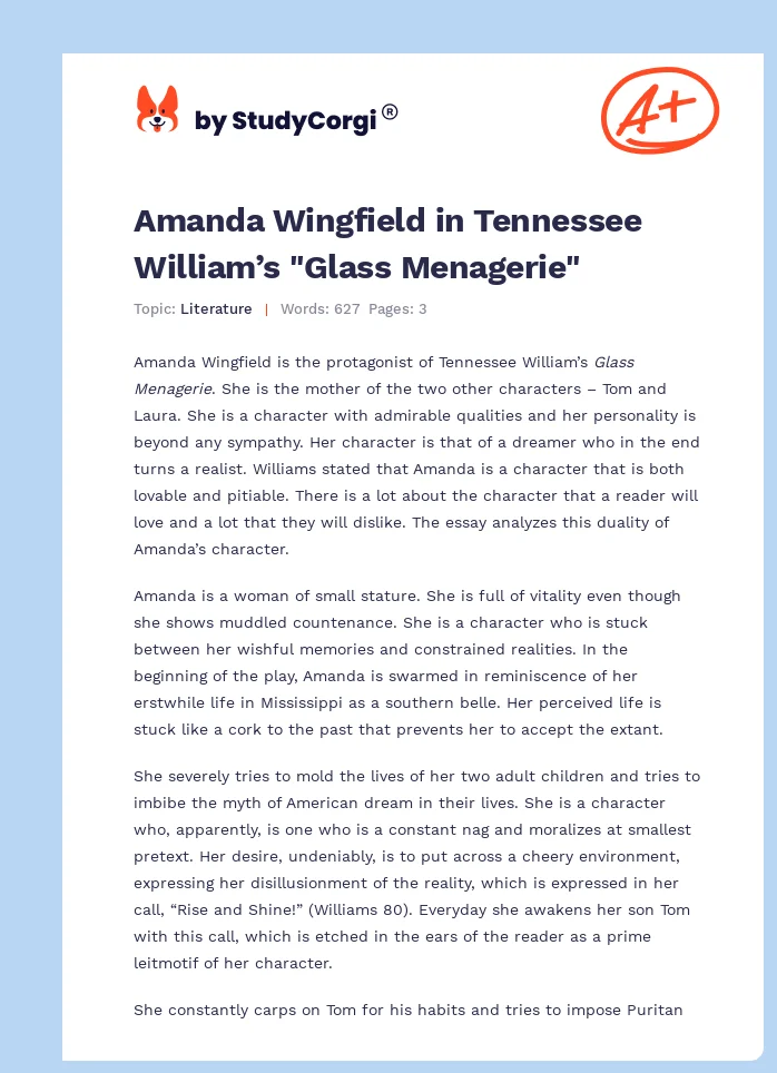 Amanda Wingfield in Tennessee William’s "Glass Menagerie". Page 1