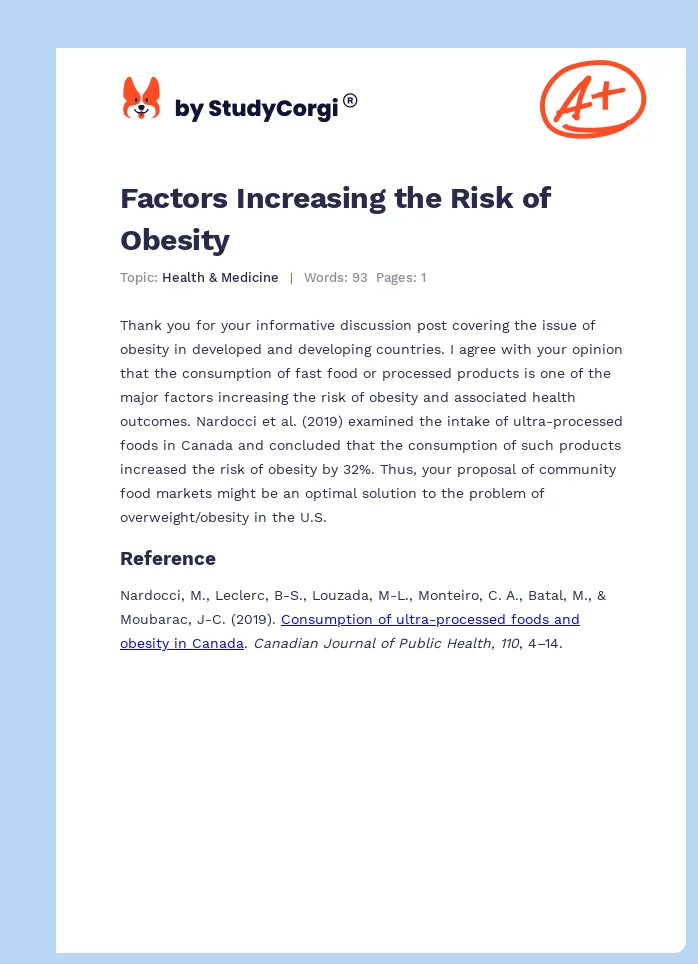 Factors Increasing the Risk of Obesity. Page 1