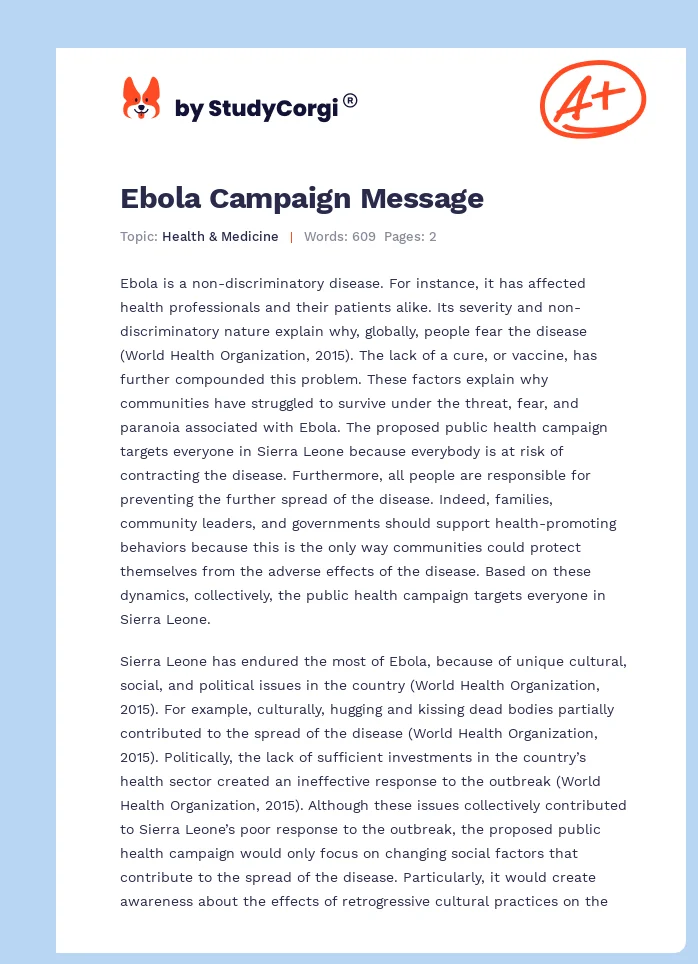 Ebola Campaign Message. Page 1