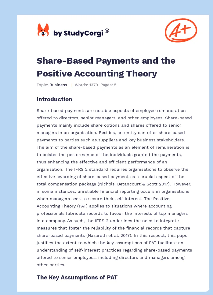 Share-Based Payments and the Positive Accounting Theory. Page 1