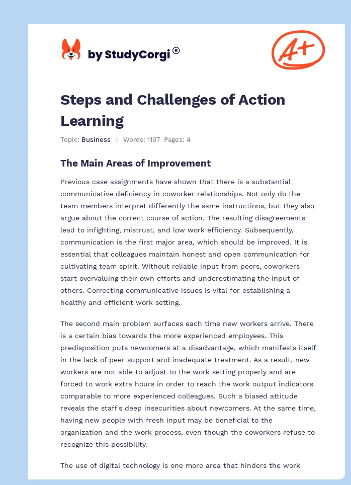 Steps and Challenges of Action Learning. Page 1