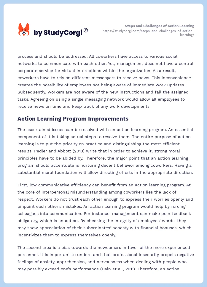Steps and Challenges of Action Learning. Page 2