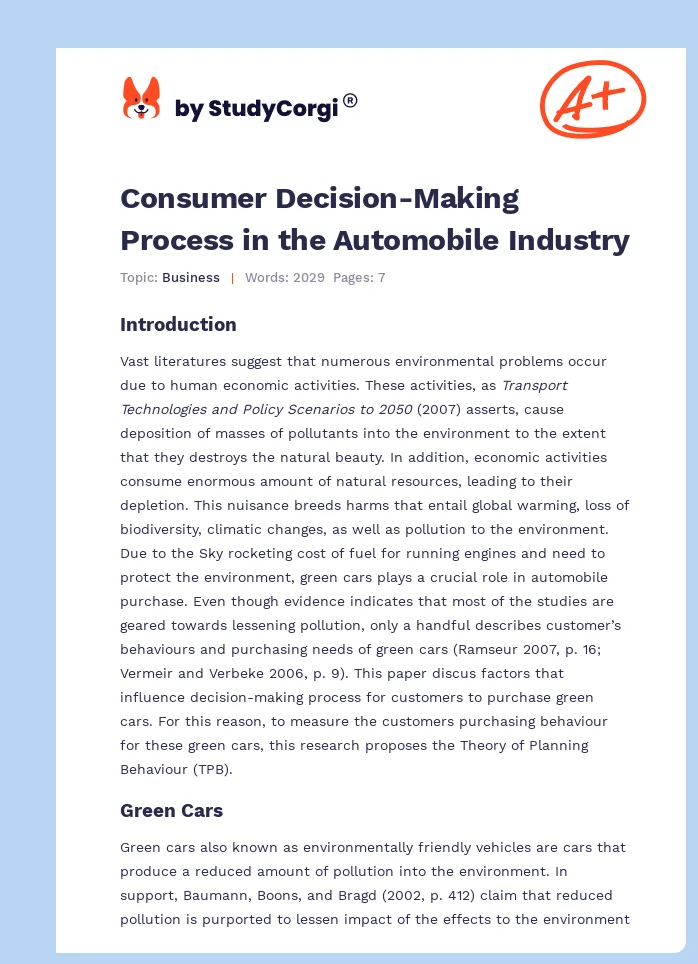 Consumer Decision-Making Process in the Automobile Industry. Page 1