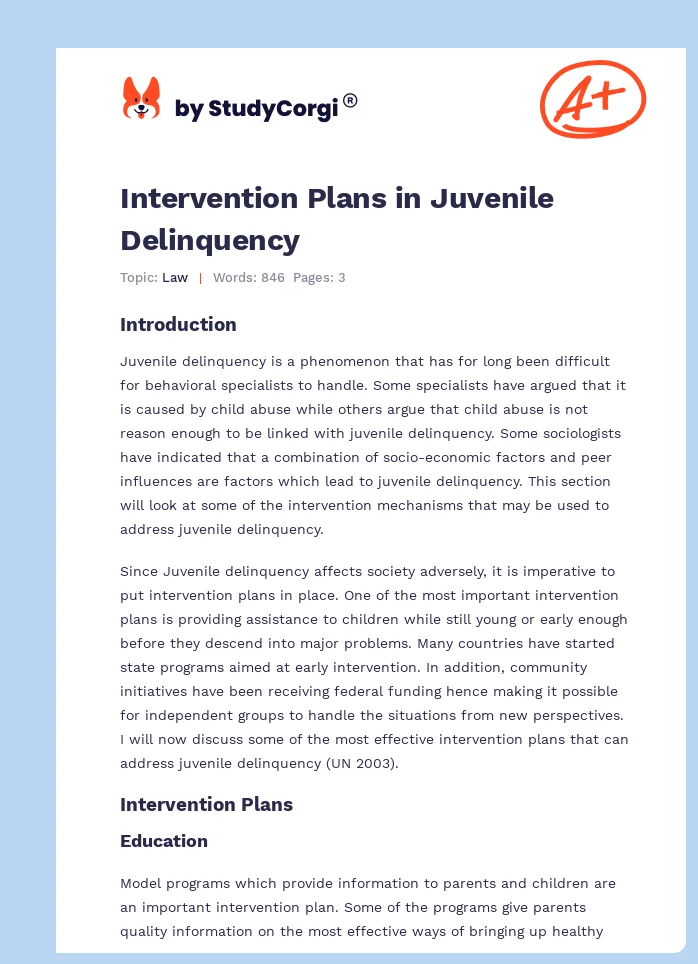 Intervention Plans in Juvenile Delinquency. Page 1
