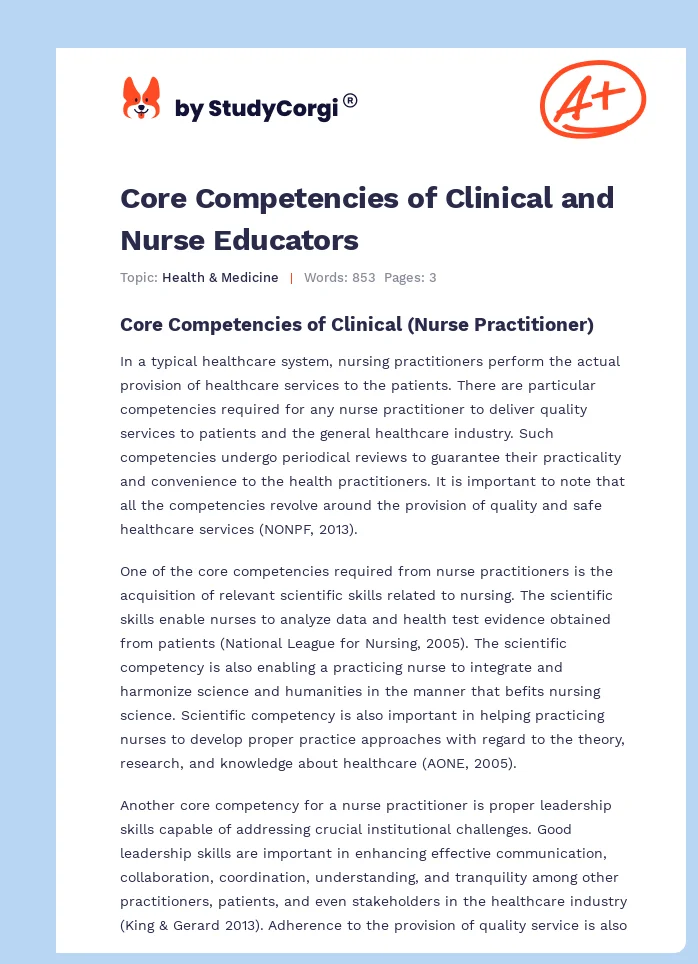 Core Competencies of Clinical and Nurse Educators. Page 1