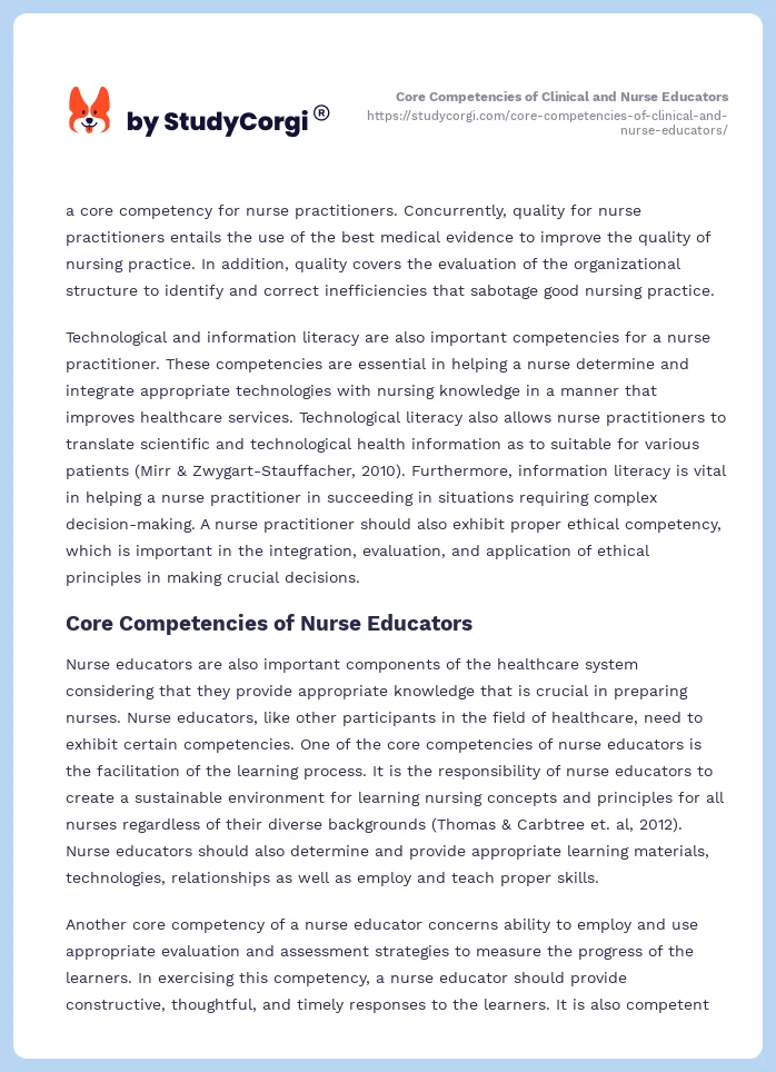 Core Competencies of Clinical and Nurse Educators. Page 2
