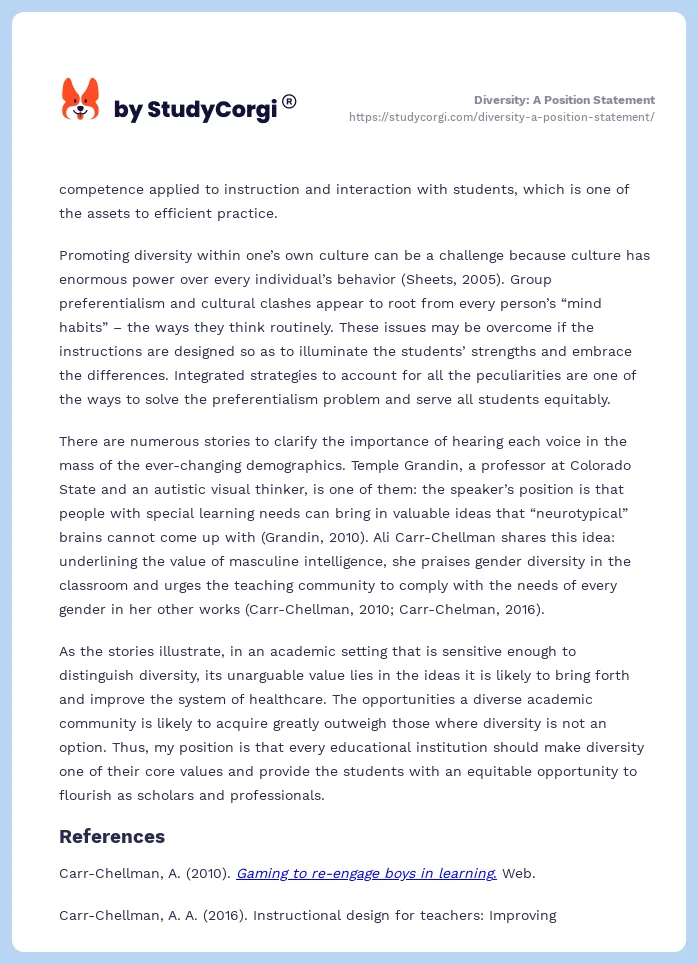 Diversity: A Position Statement. Page 2