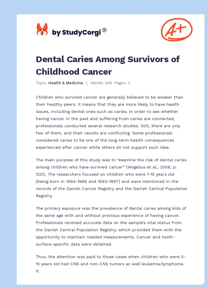 Dental Caries Among Survivors of Childhood Cancer. Page 1