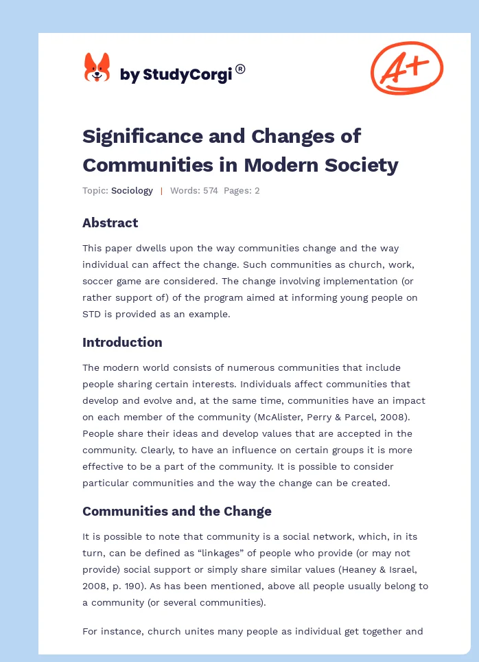 Significance and Changes of Communities in Modern Society. Page 1
