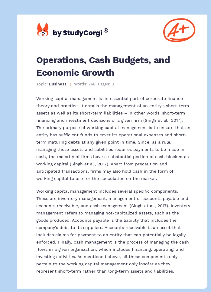 Operations, Cash Budgets, and Economic Growth. Page 1