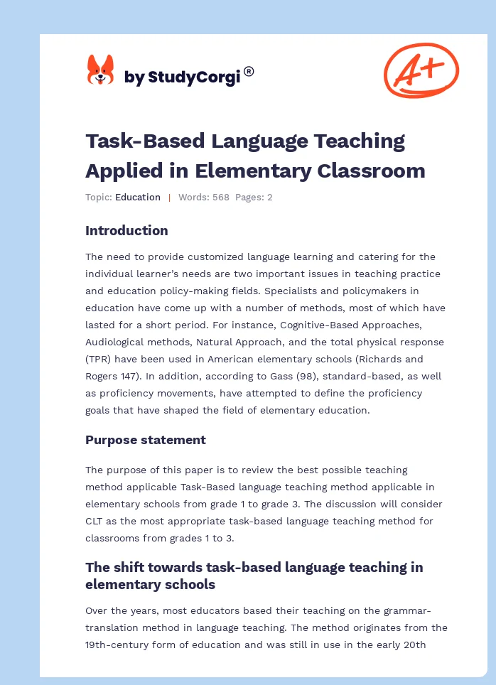 Task-Based Language Teaching Applied in Elementary Classroom. Page 1