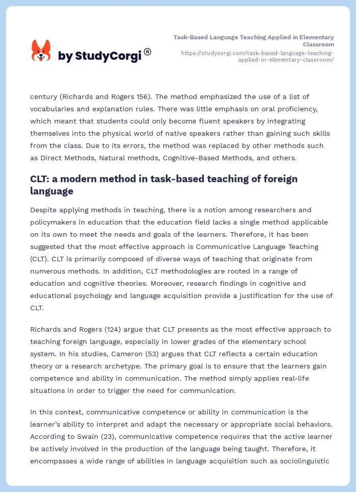 Task-Based Language Teaching Applied in Elementary Classroom. Page 2