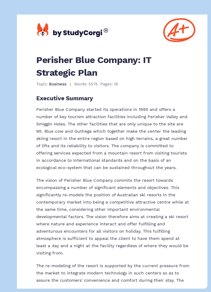 Perisher Blue Company: IT Strategic Plan. Page 1