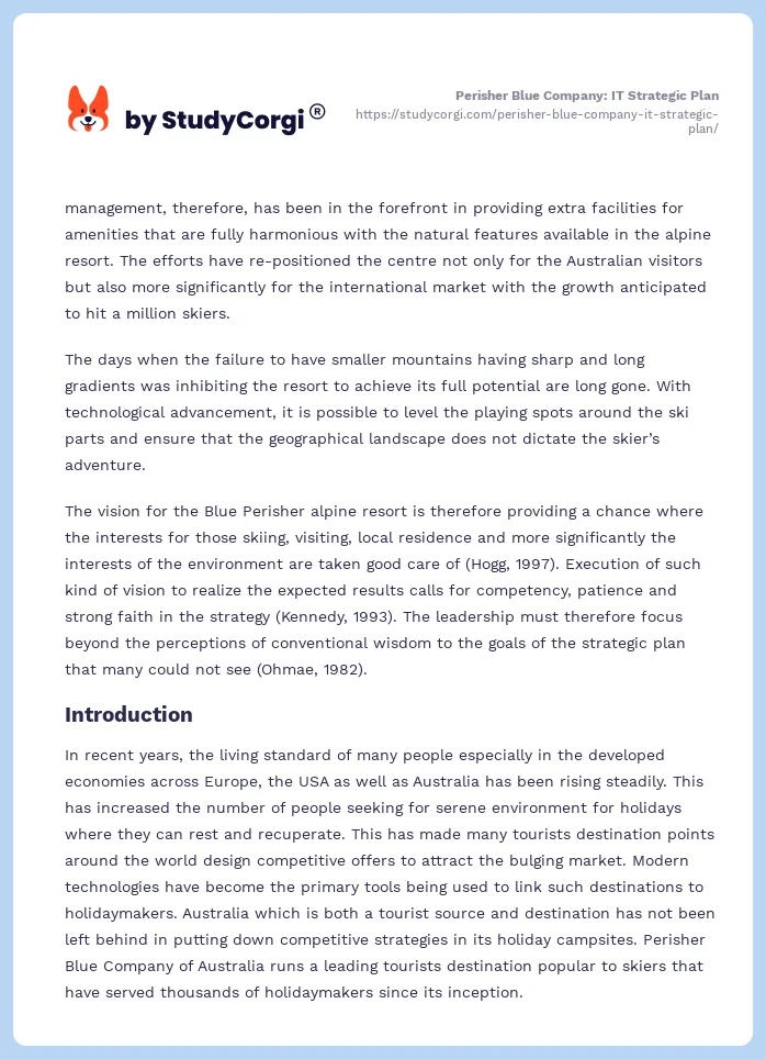 Perisher Blue Company: IT Strategic Plan. Page 2