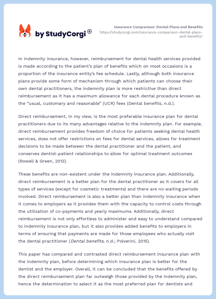 Insurance Comparison: Dental Plans and Benefits. Page 2