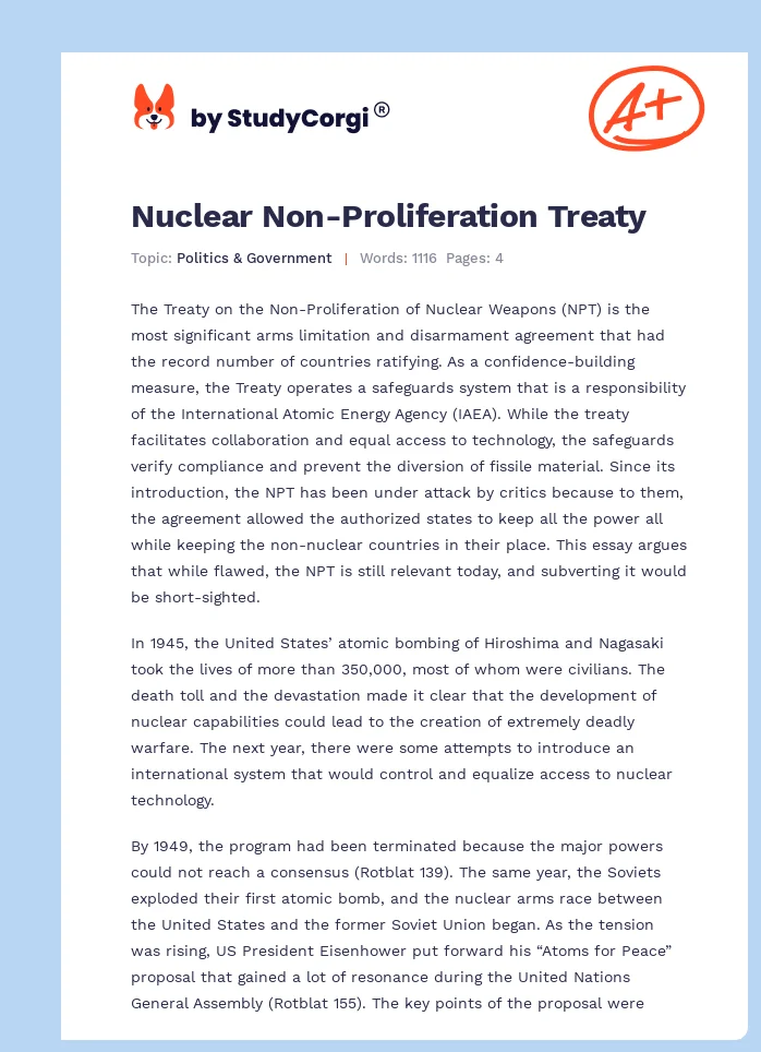 Nuclear Non-Proliferation Treaty. Page 1