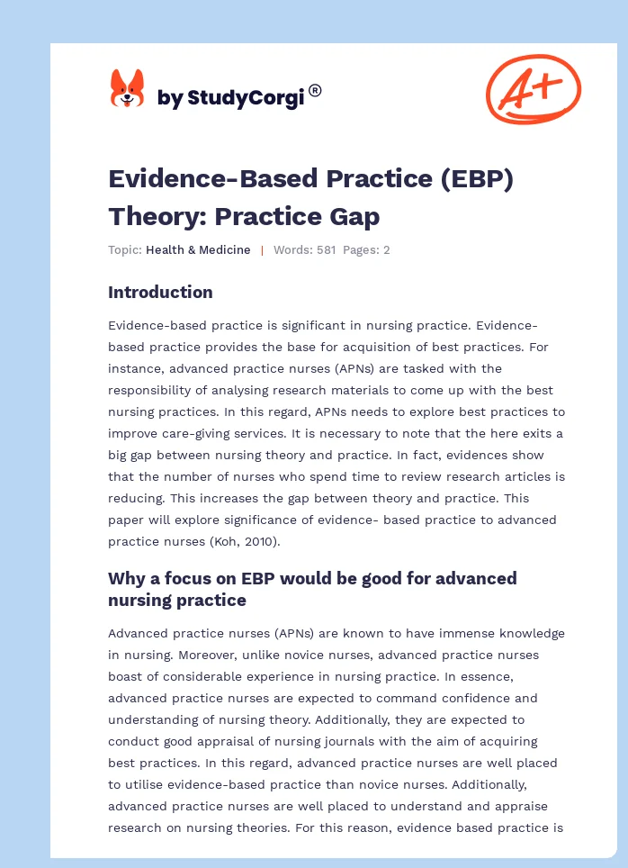 Evidence-Based Practice (EBP) Theory: Practice Gap. Page 1