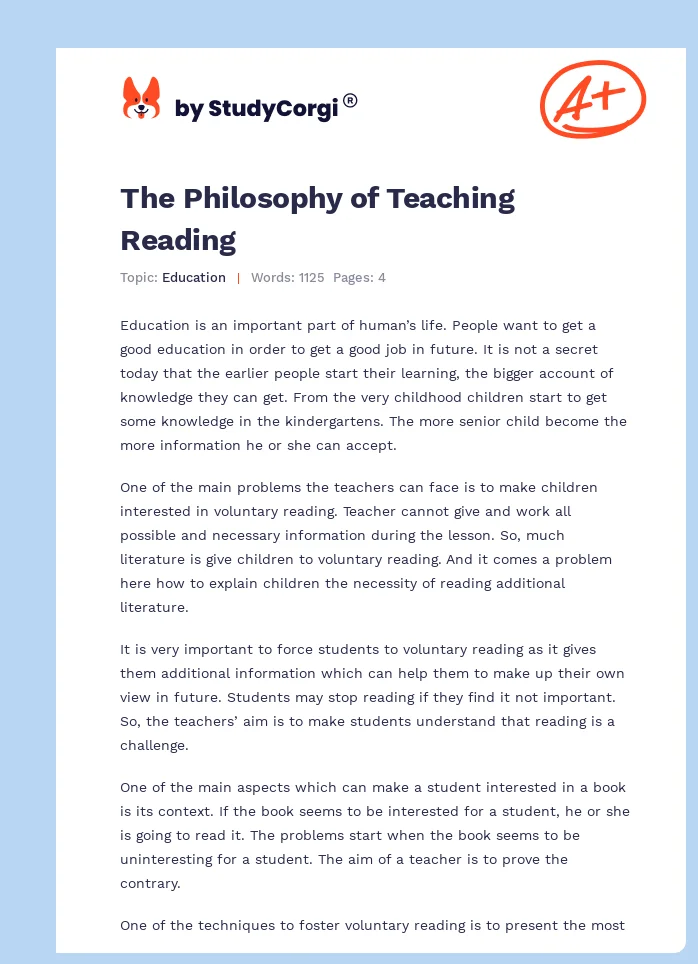 The Philosophy of Teaching Reading. Page 1