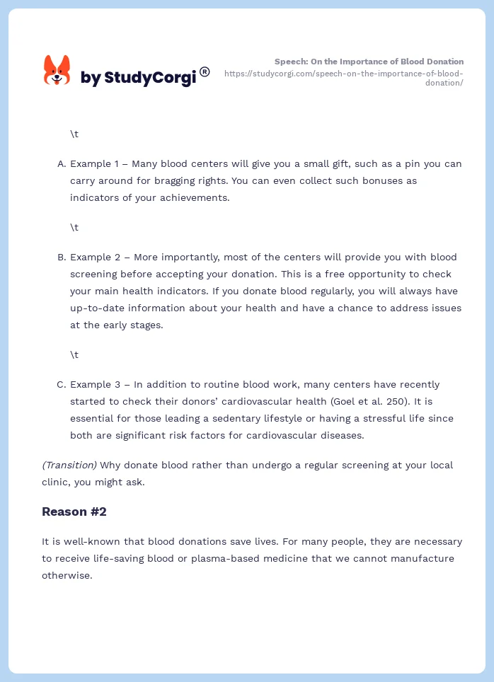 Speech: On the Importance of Blood Donation. Page 2